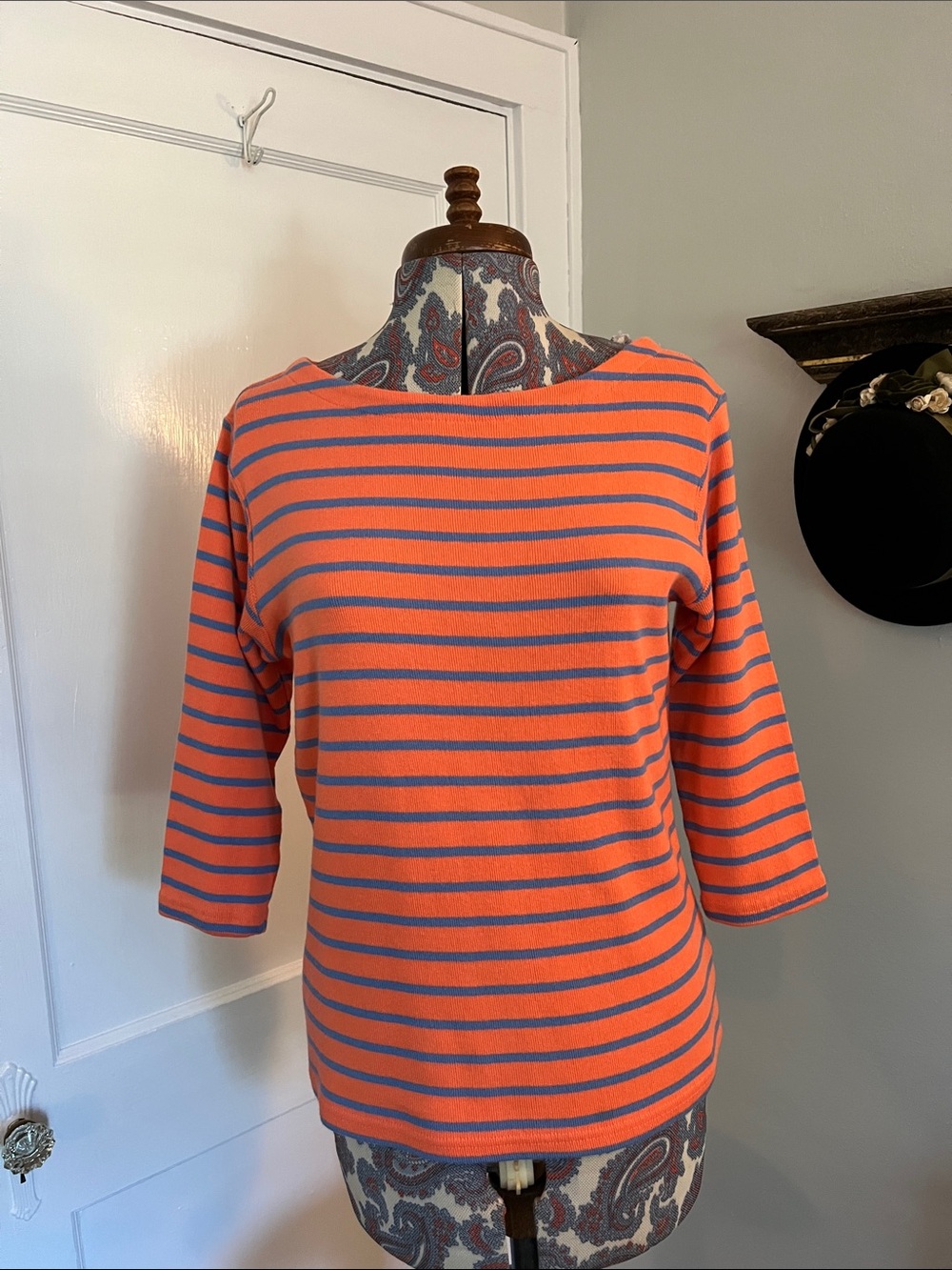 Women’s Vintage L.L.Striped Boatneck Three-Quarter Sleeve Top